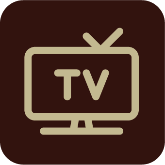 A brown icon with an outline of a TV.