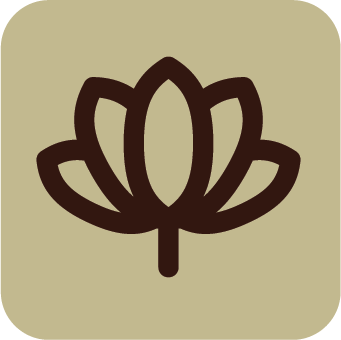 A beige icon with a brown outline of a lotus flower.