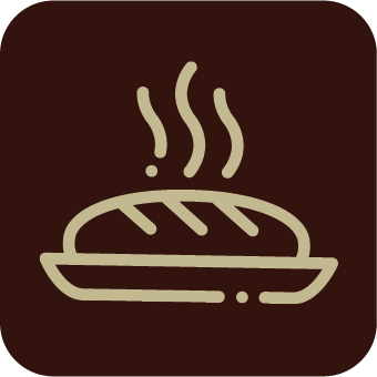 A brown icon with an outline of a steaming loaf of bread.