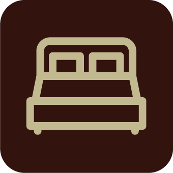 A brown icon with an outline of a king bed.