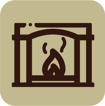 A light brown icon with a brown outline of a fireplace.