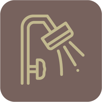A light brown icon with an outline of an overhead shower.