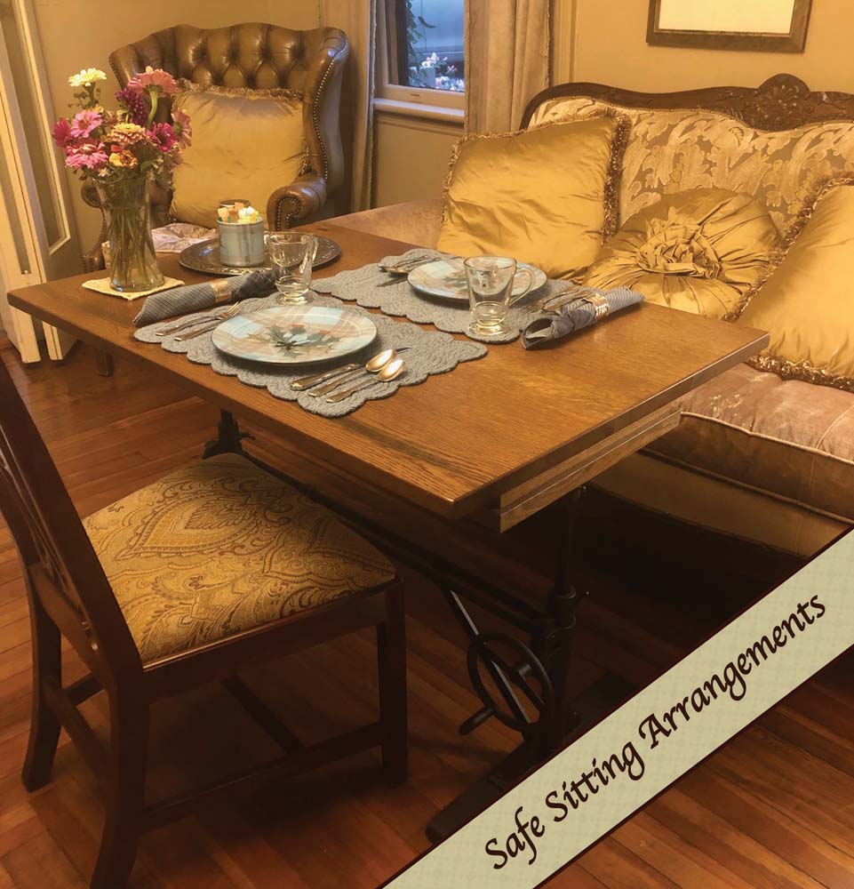 Dining room table and chairs demonstrating COVID-19 safe seating