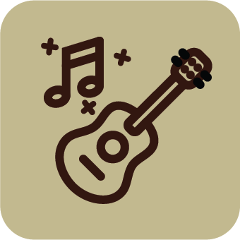 A light brown icon with an outline of a guitar and notes.