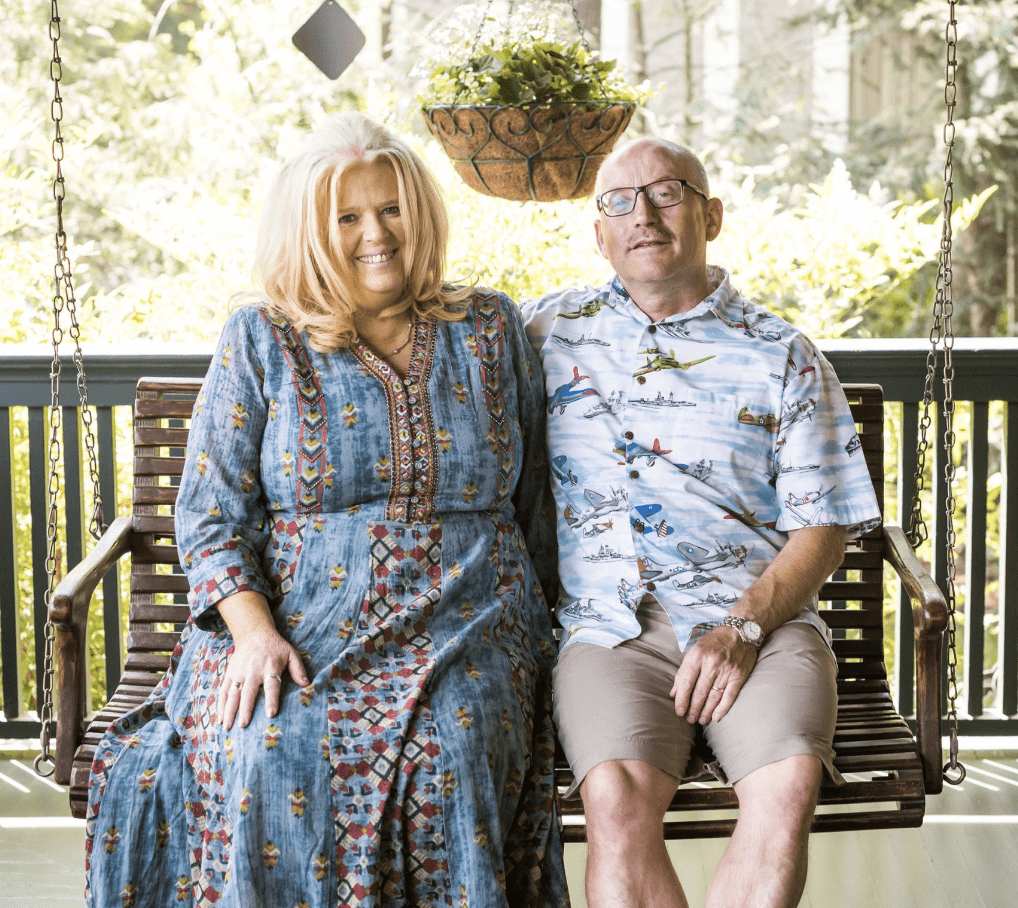 Willy and Shawnie on the porch of our asheville b&b