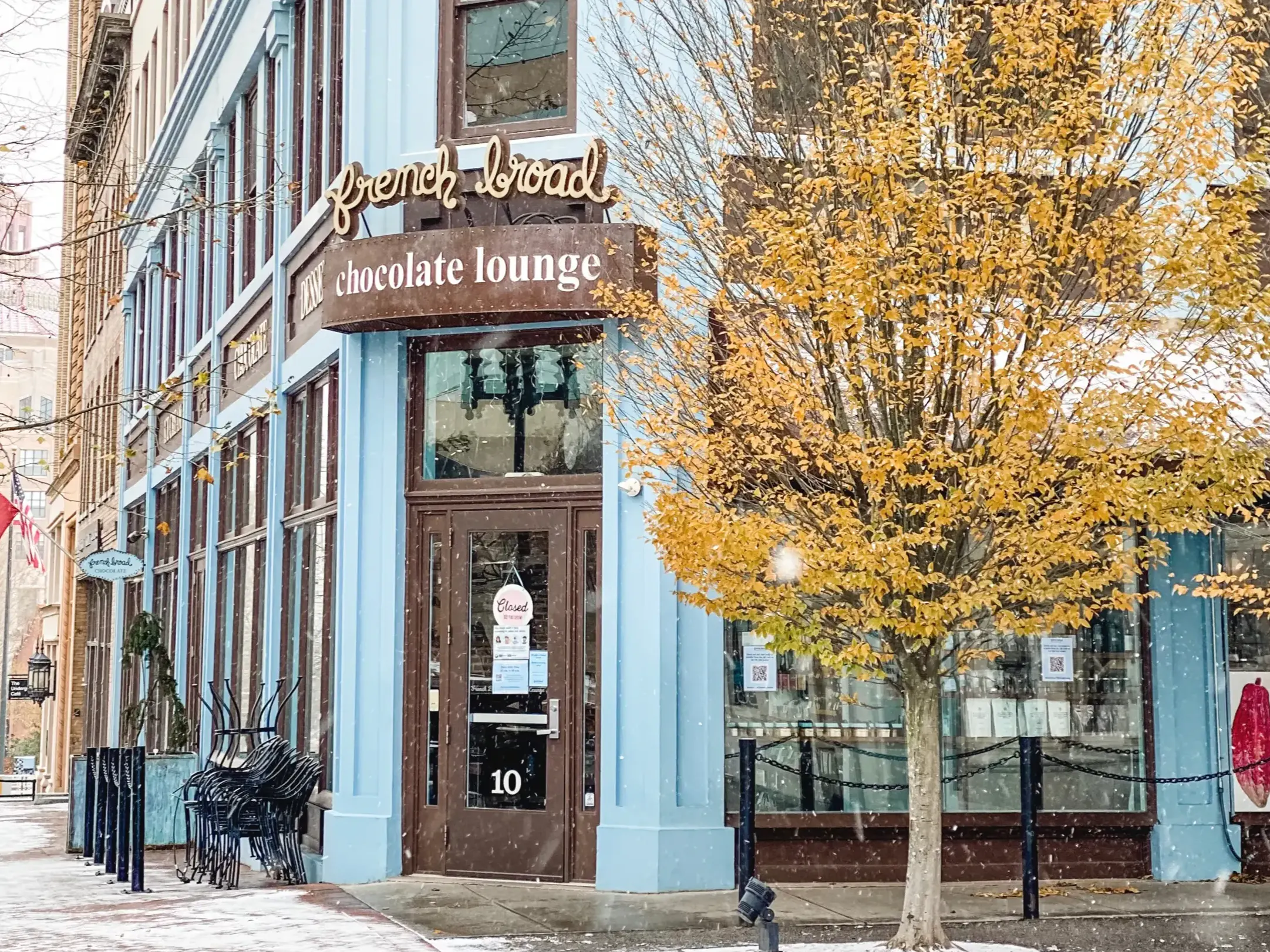 Outside view of French Broad Chocolate Lounge in downtown Asheville