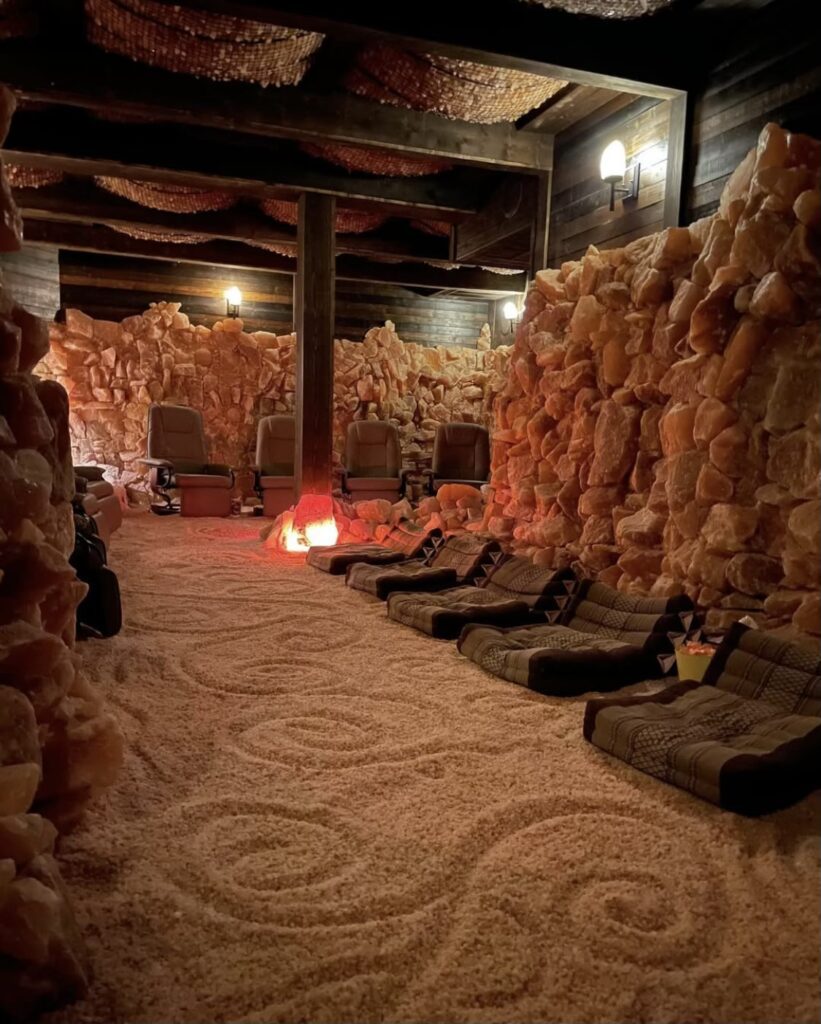 Chairs lined up inside Asheville Salt Cave